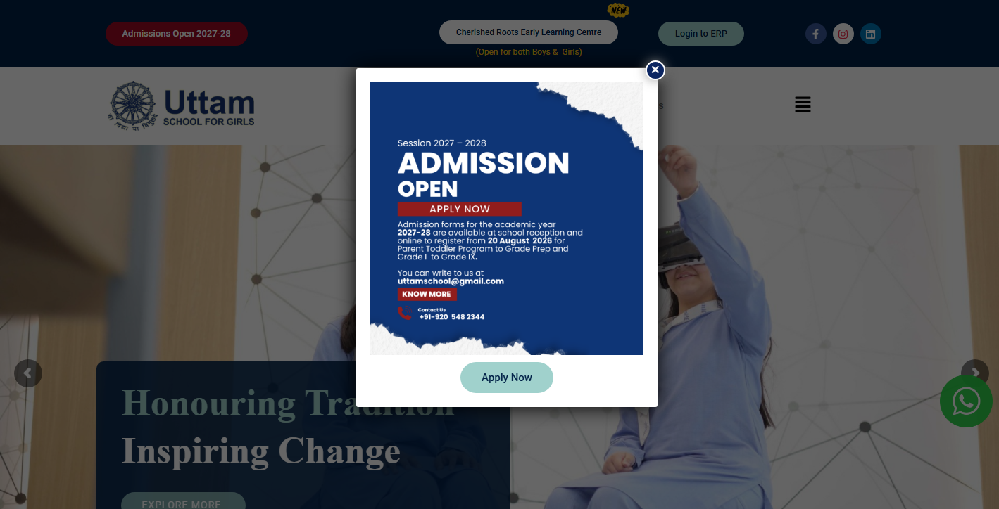Uttam School for Girls & Educational Institutions interface screenshot